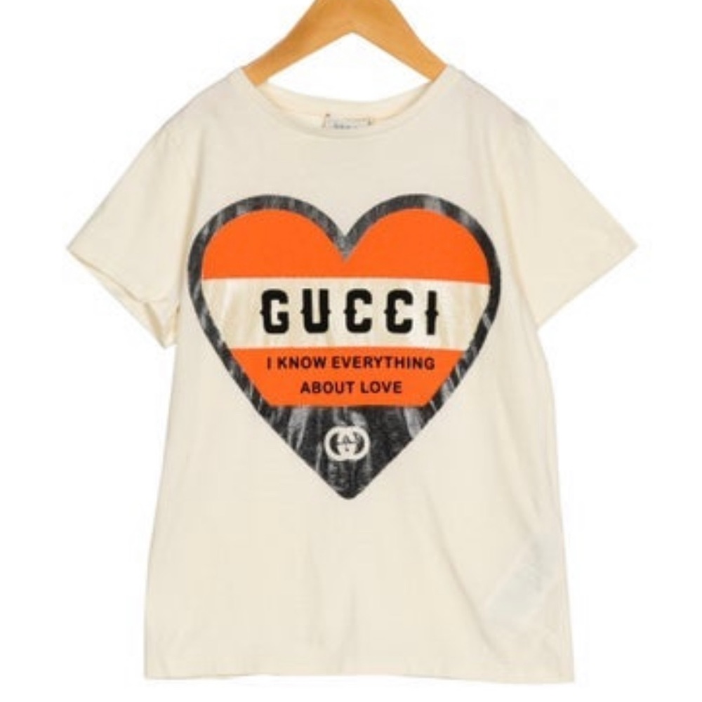 GUCCI Girls Tee Shirt T sz 8 NWT HEART LOVE TOP Logo